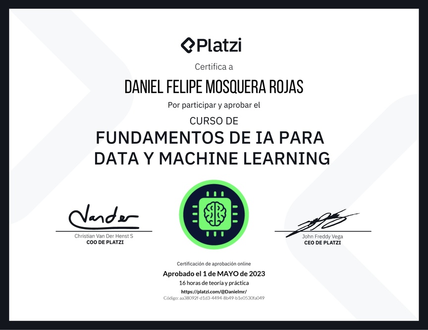 Diploma del Curso de Fundamentos de AI para Data y Machine Learning