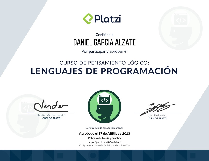 Diploma del Curso de Pensamiento Lógico: Lenguajes de Programación