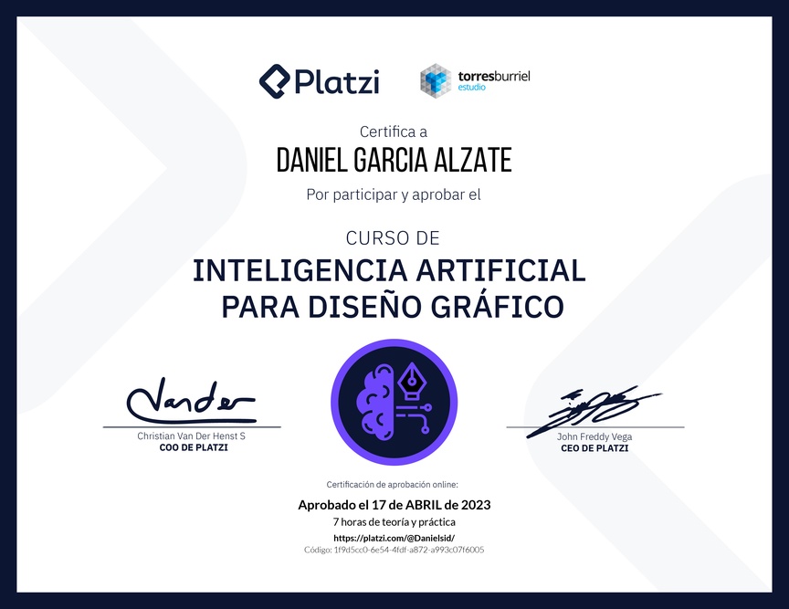 Diploma del Curso de Inteligencia Artificial para Diseño Gráfico
