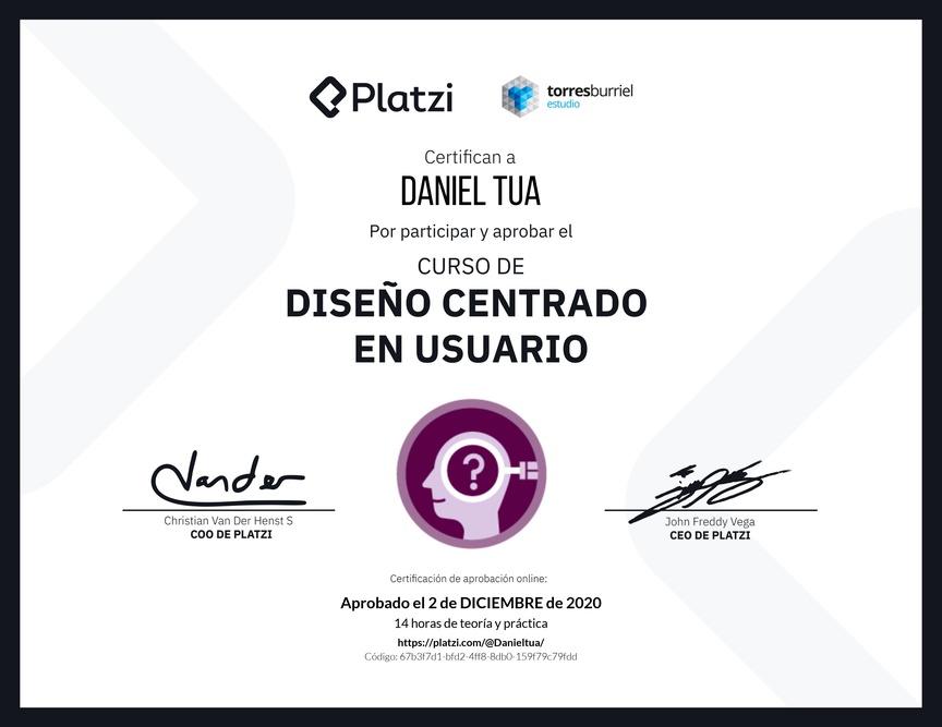 Diploma del Curso de Diseño Centrado en Usuario
