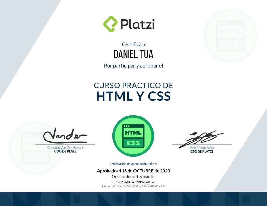 Diploma del Curso Práctico de HTML y CSS