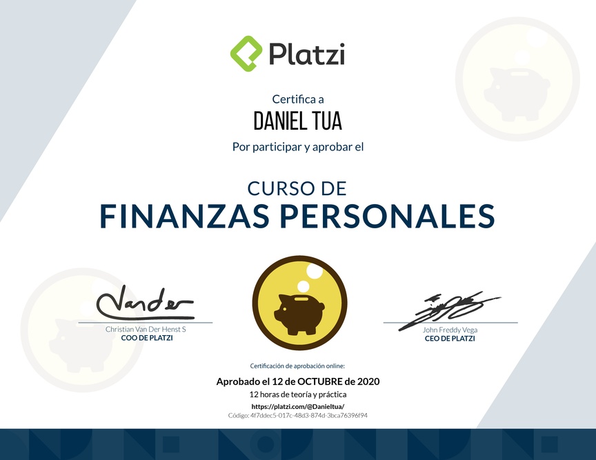 Diploma del Curso de Educación Financiera y Finanzas Personales