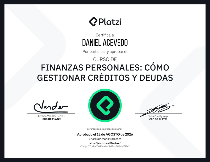 Diploma del Curso de Finanzas Personales: Cómo Gestionar Créditos y Deudas