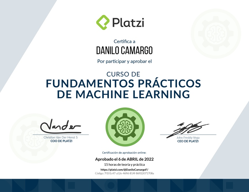 Diploma del Curso de Fundamentos Prácticos de Machine Learning