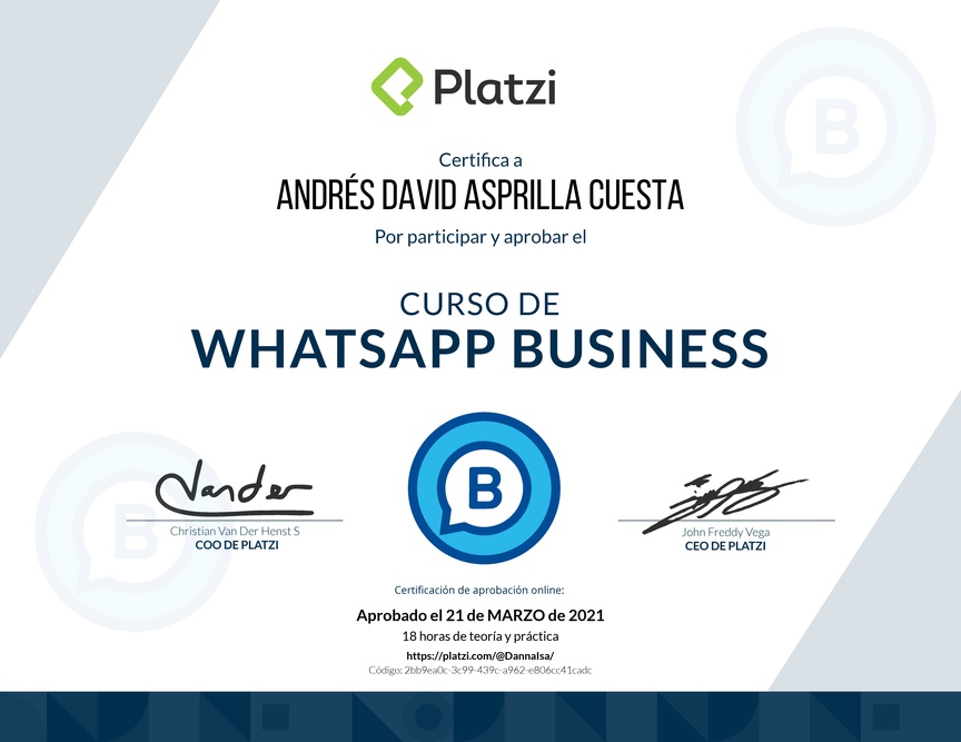 Diploma del Curso de WhatsApp Business
