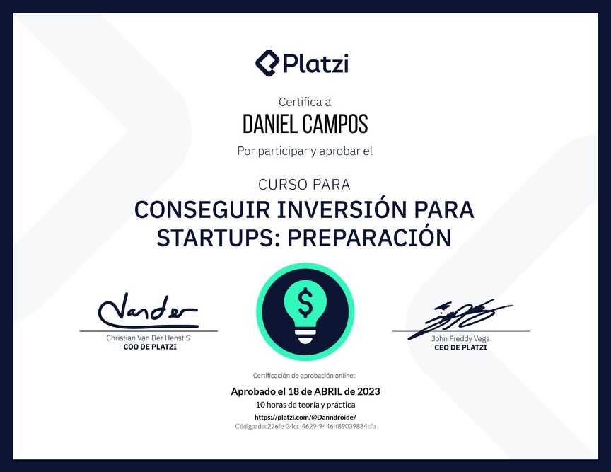 Diploma del Curso para Conseguir Inversión para Startups: Preparación