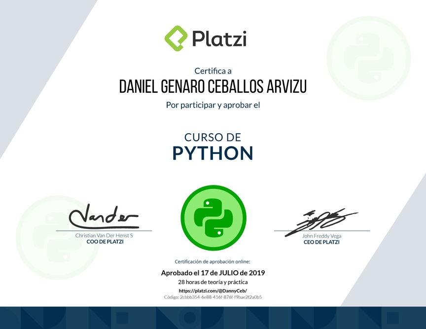 Diploma del Curso de Python 2019