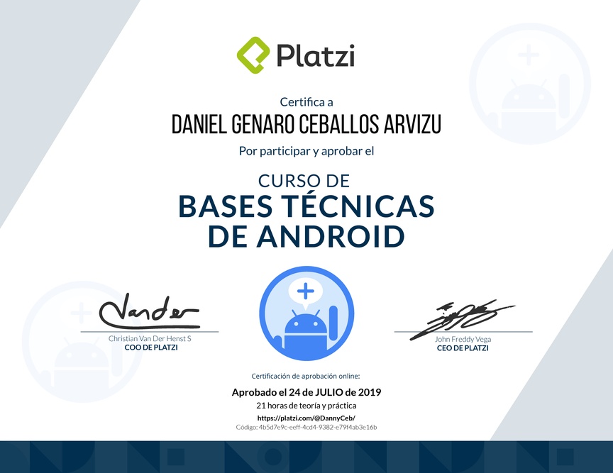 Diploma del Curso de Bases Técnicas de Android