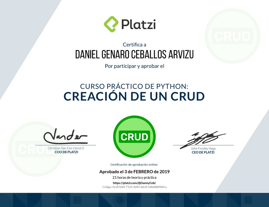 Diploma del Curso Práctico de Python: Creación de un CRUD