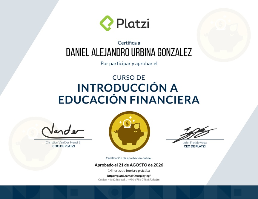 Diploma del Curso de Introducción a Educación Financiera