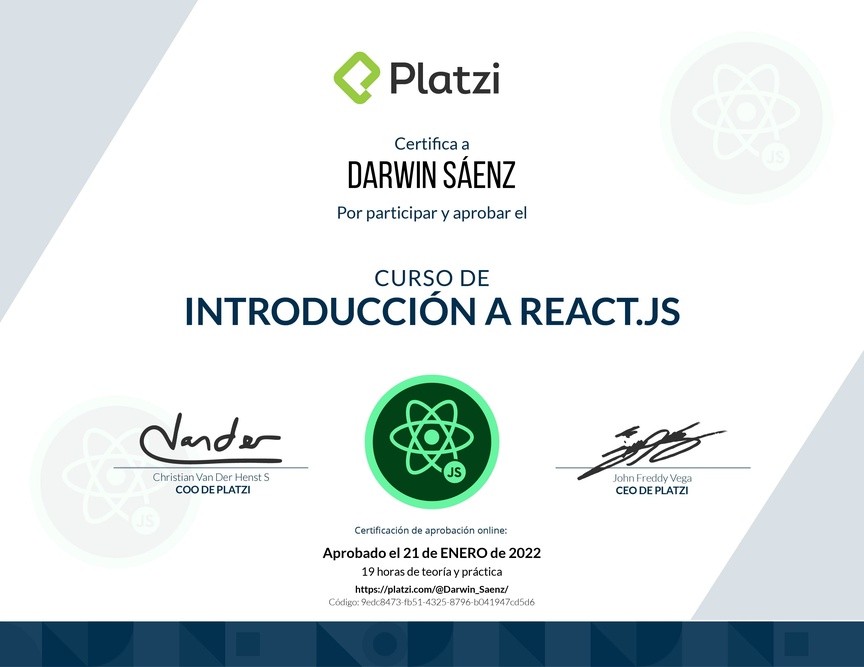 Diploma del Curso de React 17