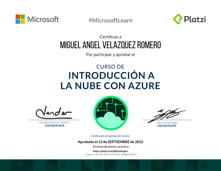 Diploma del Curso de Introducción a la Nube con Azure