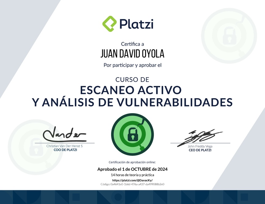 Diploma del Curso de Escaneo Activo y Análisis de Vulnerabilidades