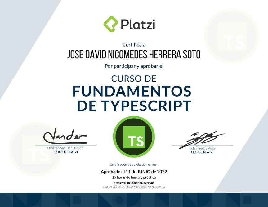Diploma del Curso de TypeScript 3