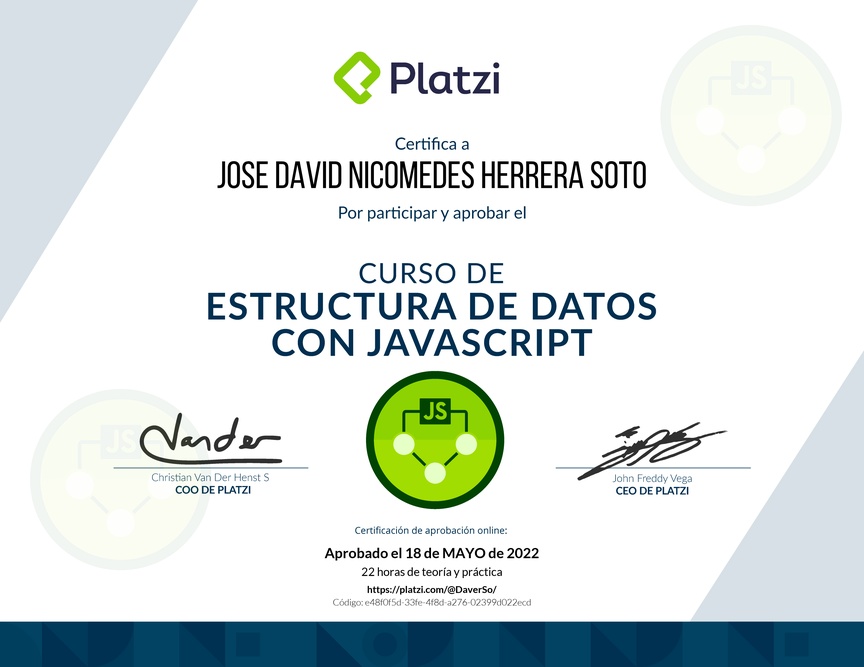 Diploma del Curso de Estructuras de Datos con JavaScript