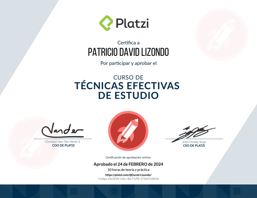 Diploma del Curso de Técnicas Efectivas de Estudio