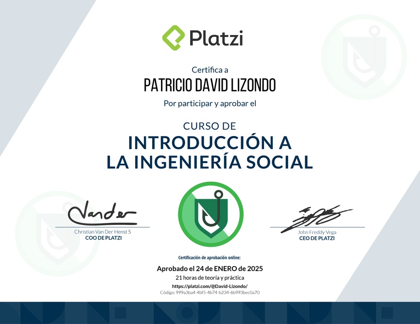Diploma del Curso de Introducción a la Ingeniería Social: Técnicas, Ataques y Pretexting