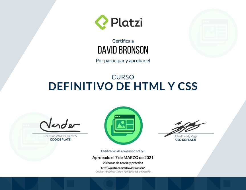 Diploma del Curso Definitivo de HTML y CSS