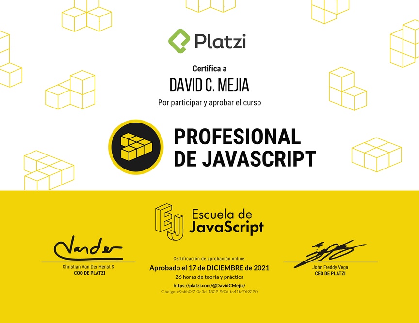 Diploma del Curso Profesional de JavaScript