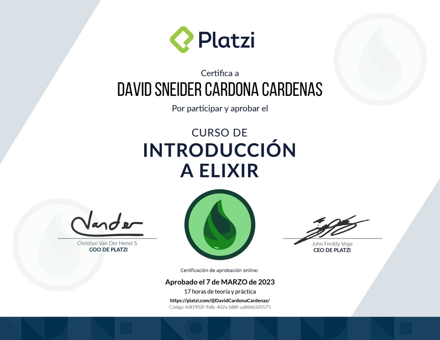 Diploma del Curso de Introducción a Elixir