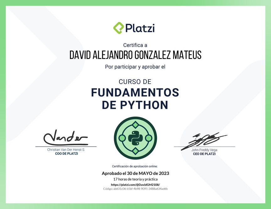 Diploma del Curso de Fundamentos de Python