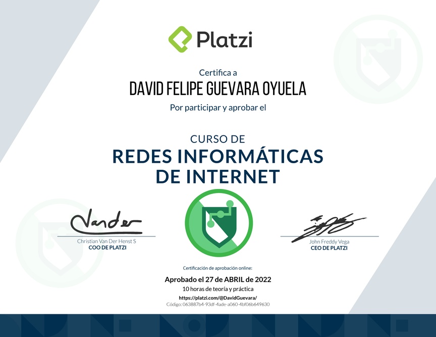 Diploma del Curso de Redes Informáticas de Internet