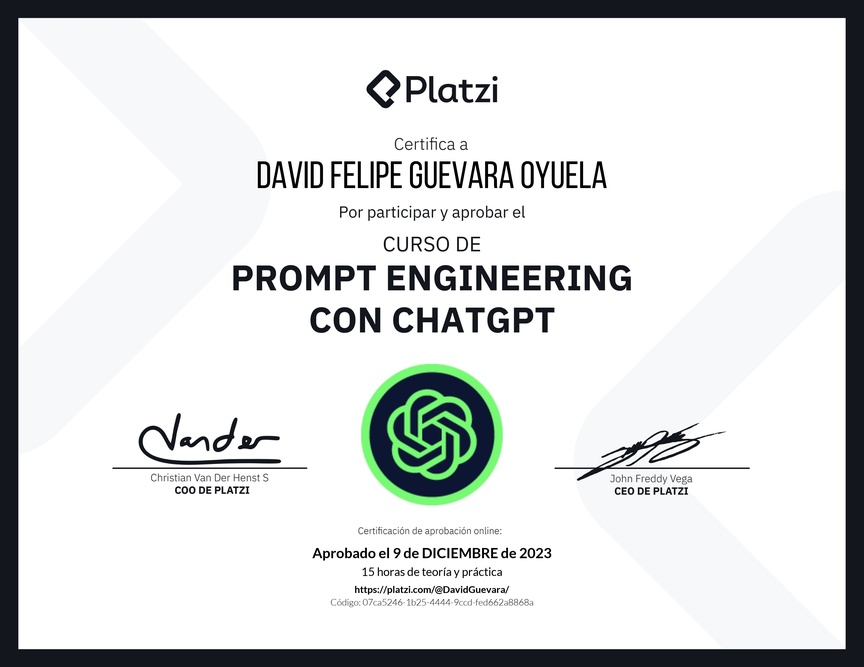 Diploma del Curso de Prompt Engineering con ChatGPT