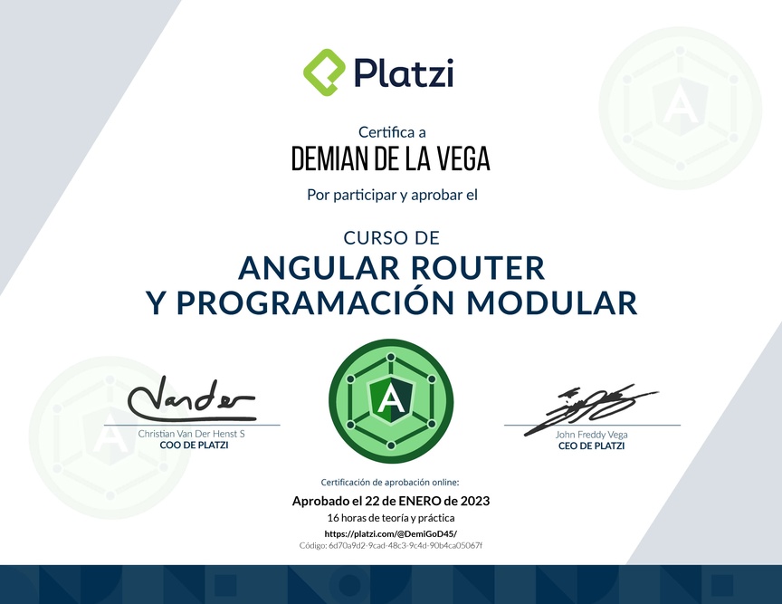 Diploma del Curso de Angular Router: Lazy Loading y Programación Modular