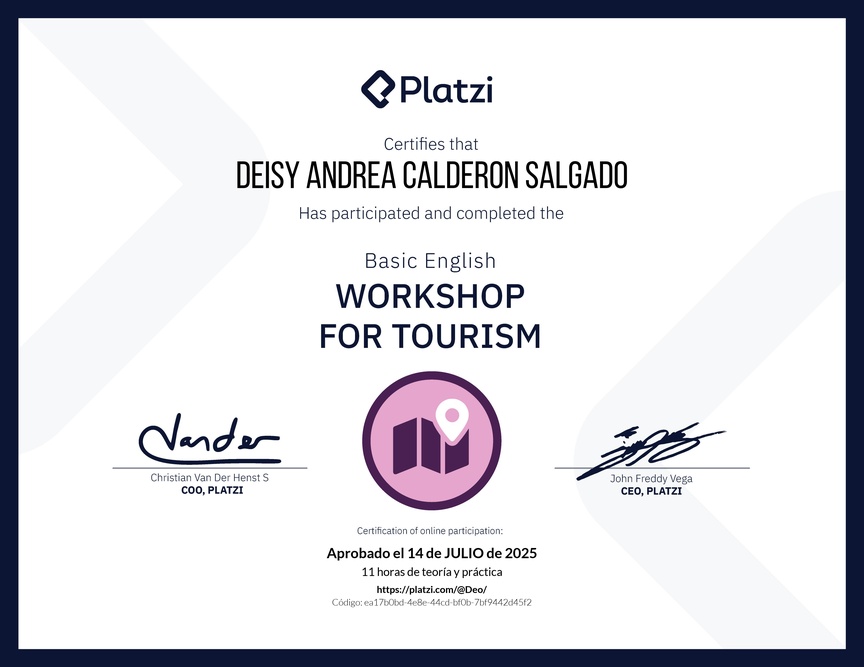 Diploma del Curso de Inglés Práctico para Viajes de Turismo