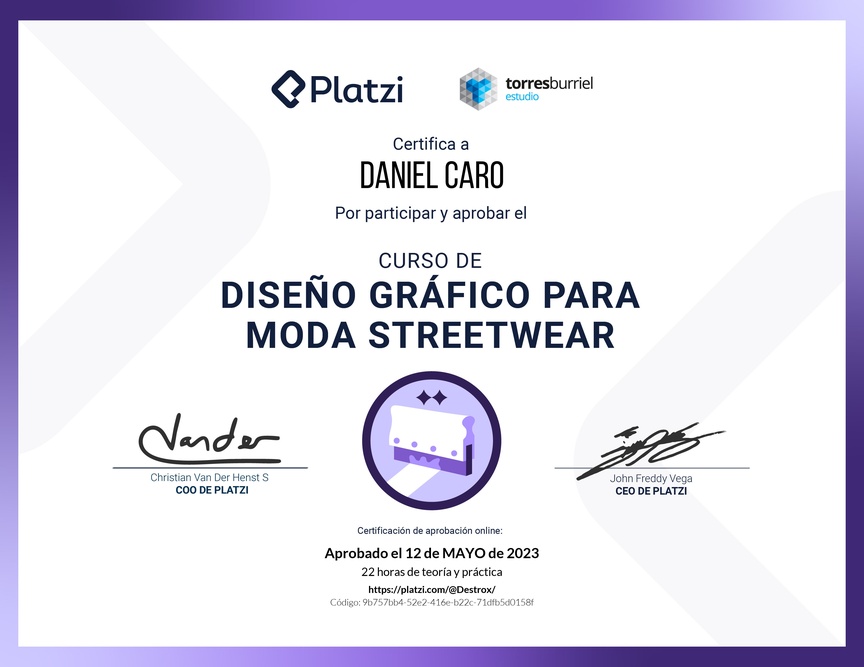 Diploma del Curso de Diseño Gráfico para Moda StreetWear