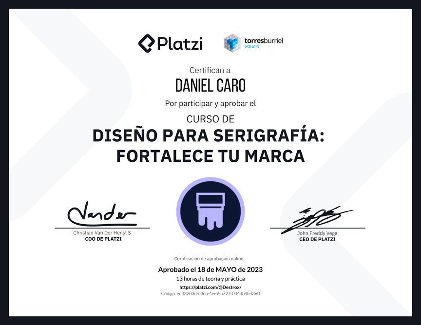 Diploma del Curso de Diseño para Serigrafía: Fortalece tu Marca