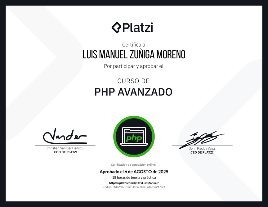 Diploma del Curso de PHP Avanzado