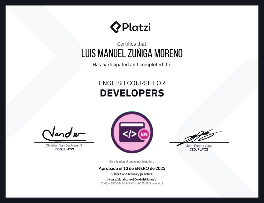 Diploma del Curso de Inglés para Programadores
