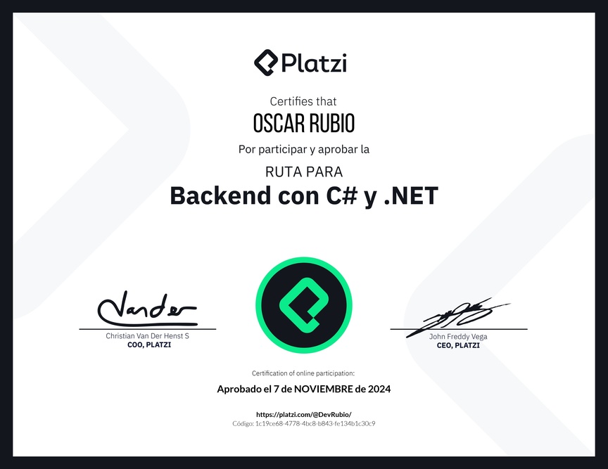 Diploma de la Ruta de Aprendizaje de Backend con C# y .NET