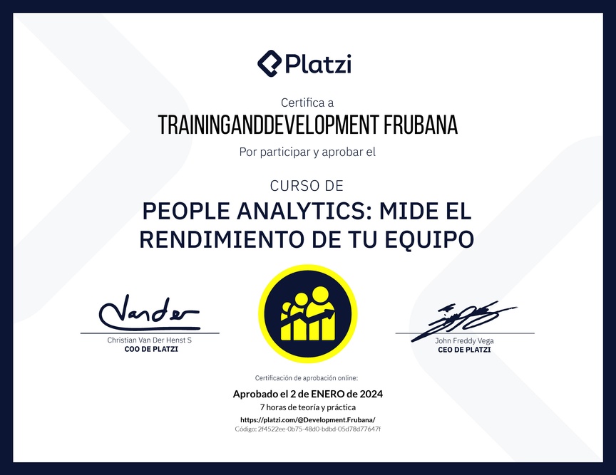 Diploma del Curso de People Analytics: Mide el Rendimiento de tu Equipo