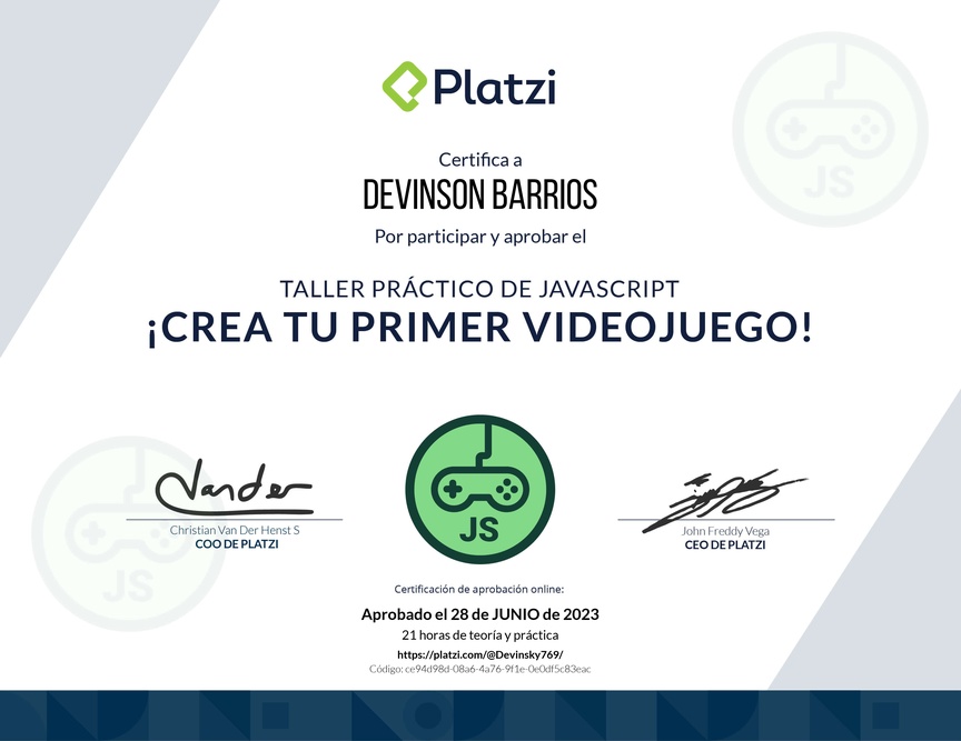 Diploma de Taller Práctico de JavaScript: ¡Crea tu Primer Videojuego!
