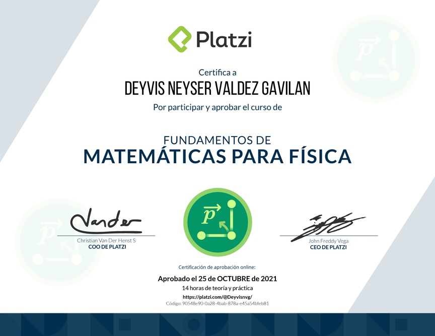 Diploma del Curso de Fundamentos de Matemáticas para Física