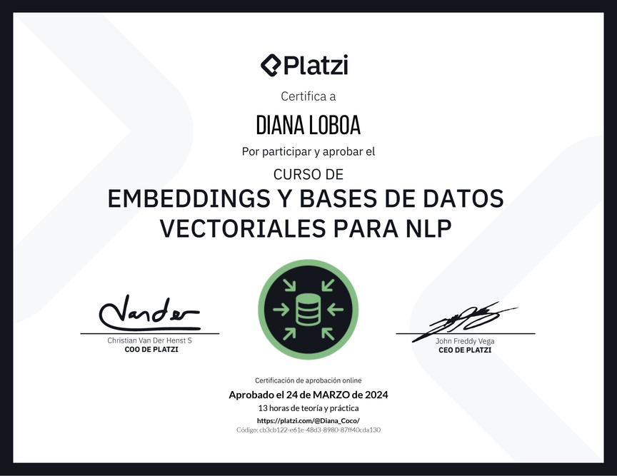 Diploma del Curso de Embeddings y Bases de Datos Vectoriales para NLP