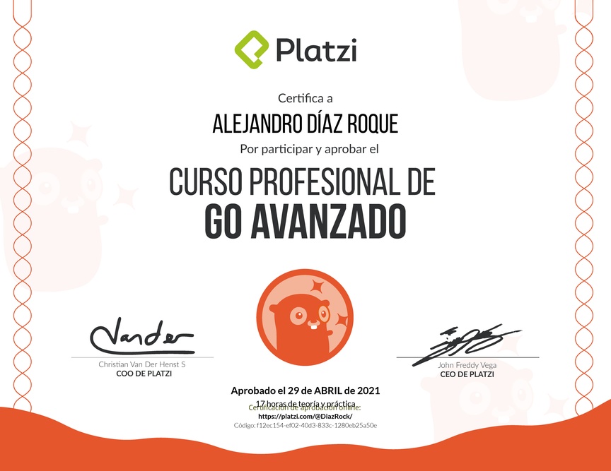 Diploma del Curso de Go Avanzado 2016