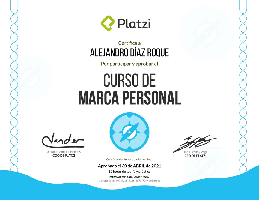 Diploma del Curso Gratis de Marca Personal 2018