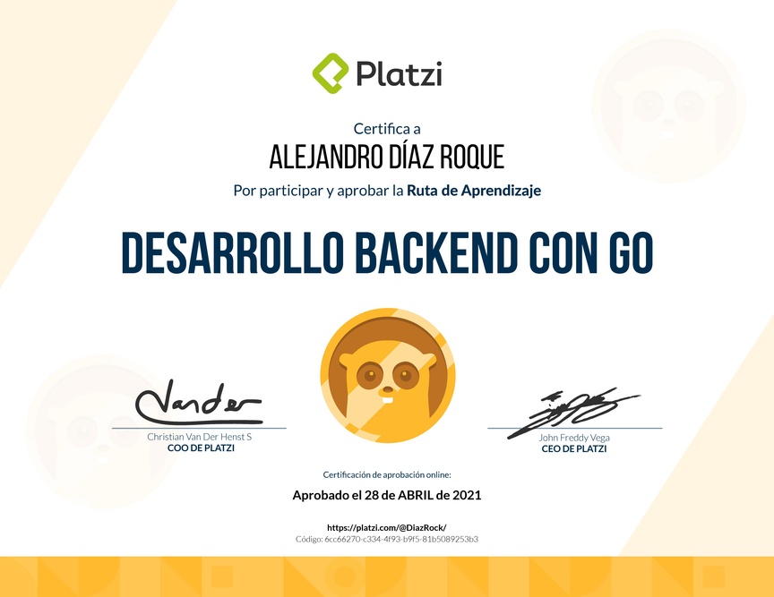 Diploma de la Ruta de Aprendizaje de Desarrollo Backend con Go