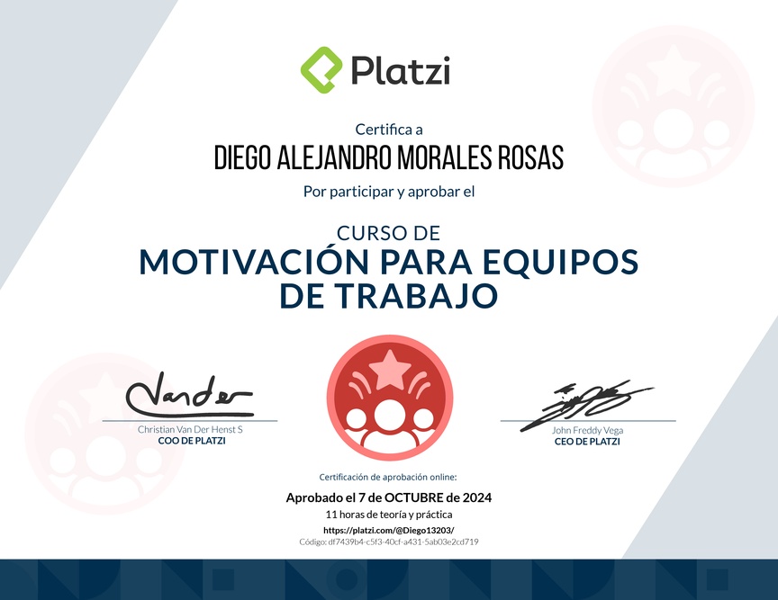 Diploma del Curso de Motivación para Equipos de Trabajo
