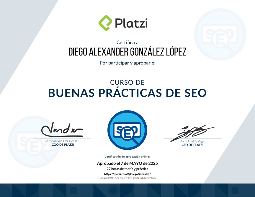 Diploma del Curso de Prácticas Efectivas para SEO
