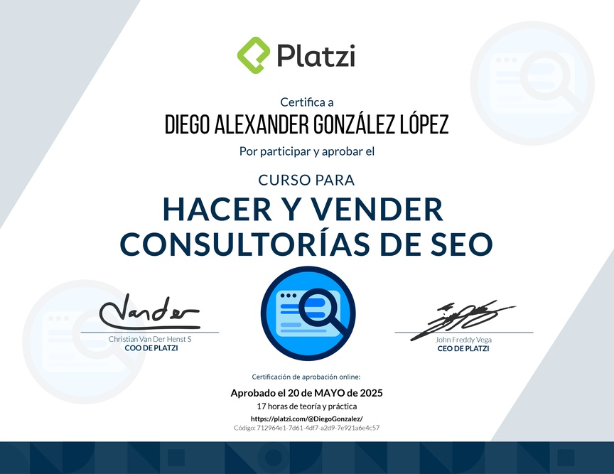Diploma del Curso de Desarrollo de Consultorías SEO