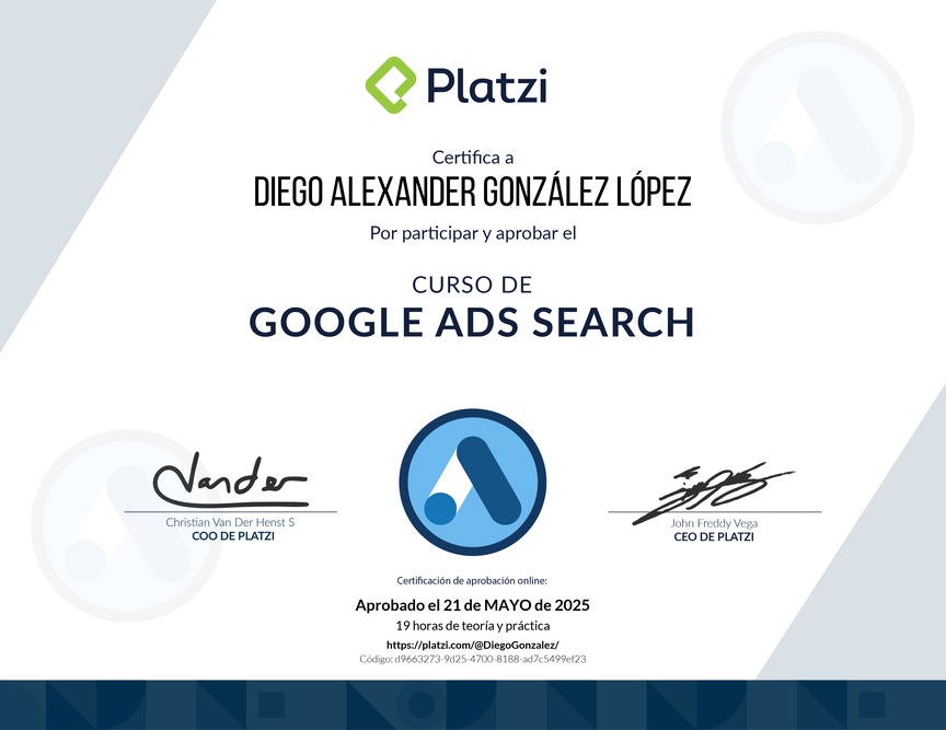 Diploma del Curso de Google Ads Search