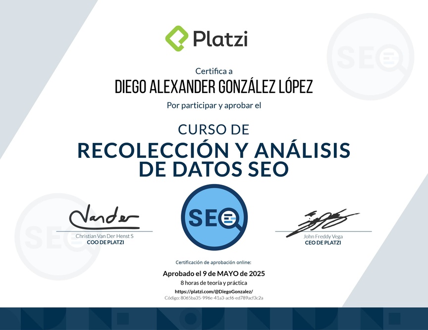 Diploma del Curso de Recolección y Análisis de datos SEO