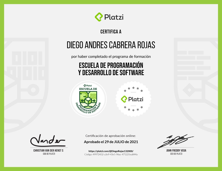 Diploma de la Ruta de Aprendizaje de Programación y Desarrollo de Software