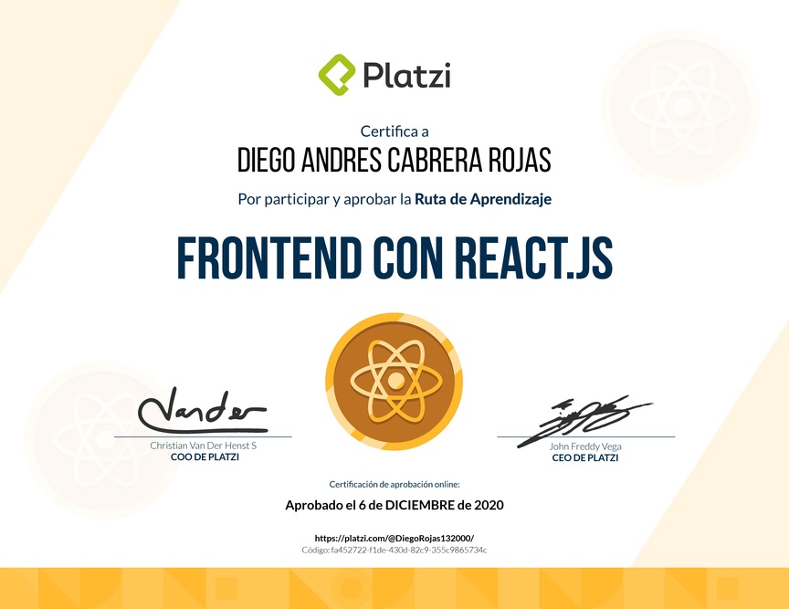 Diploma de la Ruta de Aprendizaje de Frontend a profundidad con React.js