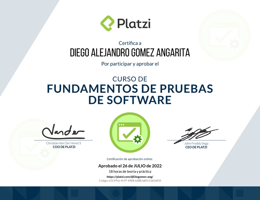 Diploma del Curso de Fundamentos de Pruebas de Software
