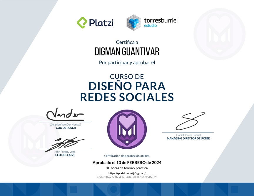 Diploma del Curso de Diseño para Redes Sociales